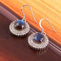 Redgem Silver Dangle Earrings Natural Labradorite Grey