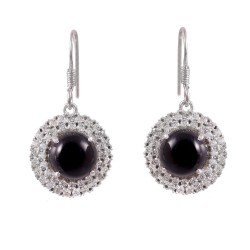 Redgem Silver Dangle Earrings Natural Onyx Black