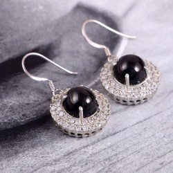 Redgem Silver Dangle Earrings Natural Onyx Black