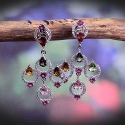 Redgem 925 Silver Dangle Earrings Natural Tourmaline Multi
