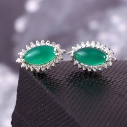 Redgem 925 Silver Stud Earrings Natural Onyx Green