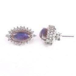 Redgem 925 Silver Stud Earrings Natural Labradorite Grey