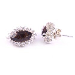 Redgem Natural Smoky Quartz Brown Silver 925 Stud Earrings