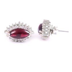 Redgem Precious Stone Natural Garnet Red 925 Silver Stud Earrings