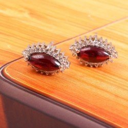 Redgem Precious Stone Natural Garnet Red 925 Silver Stud Earrings