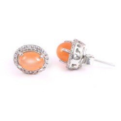 Redgem 925 Silver Stud Earrings Natural Moonstone Peach