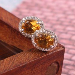 Redgem Silver Stud Earrings Natural Citrine Yellow