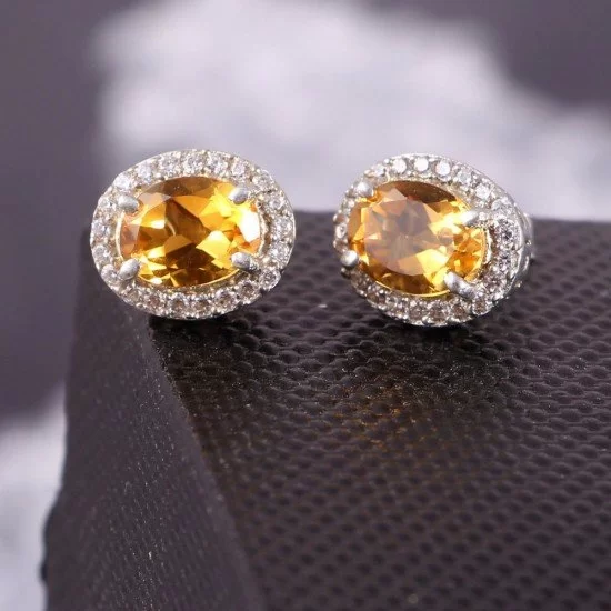 redgem silver stud earrings natural citrine yellow jaer227 women's fashion redgem silver stud earrings natural citrine yellow redgem 589