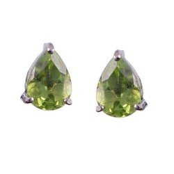 Redgem 925 Silver Stud Earrings Natural Peridot Green