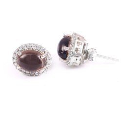 Redgem Natural Smoky Quartz Brown 925 Silver Stud Earrings
