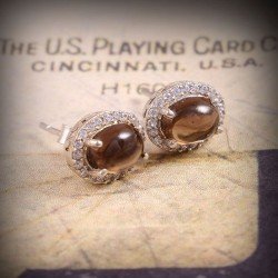 Redgem Natural Smoky Quartz Brown 925 Silver Stud Earrings