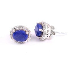 Redgem Silver Stud Earrings Blue Natural Lapis Lazuli