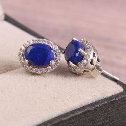 Redgem Silver Stud Earrings Blue Natural Lapis Lazuli