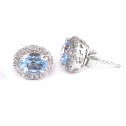 Redgem Precious Gem Silver Stud Earrings Natural Sky Blue Topaz