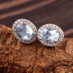 Redgem Precious Gem Silver Stud Earrings Natural Sky Blue Topaz