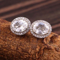 Redgem Silver Stud Earrings Natural Zircon Colorless