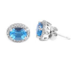 Redgem 925 Sterling Silver Sky Blue Topaz Stud Earrings for Women 6x8 MM Oval