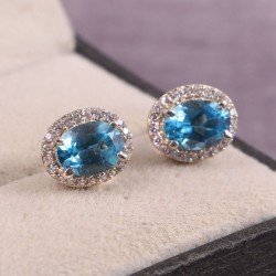 Redgem 925 Sterling Silver Sky Blue Topaz Stud Earrings for Women 6x8 MM Oval