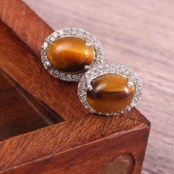 Redgem Silver Stud Earrings Natural Tiger Eye