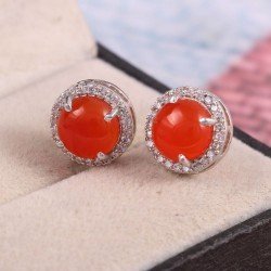 Redgem Silver Stud Earrings Natural Onyx Red