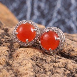 Redgem Silver Stud Earrings Natural Onyx Red
