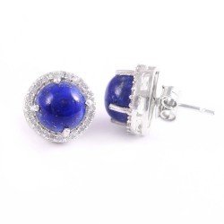 Redgem Silver Stud Earrings Natural Lapis Lazuli Blue