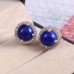 Redgem Silver Stud Earrings Natural Lapis Lazuli Blue