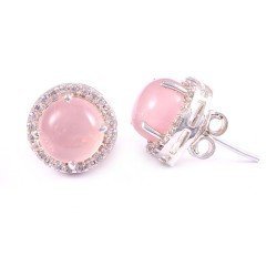 Redgem Silver 925 Stud Earrings Natural Rose Quartz Pink