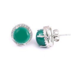 Redgem Silver Stud Earrings Natural Onyx Green 925 jewelery