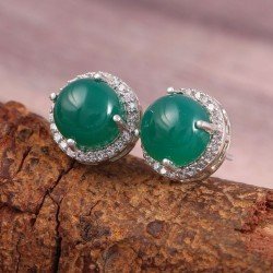 Redgem Silver Stud Earrings Natural Onyx Green 925 jewelery