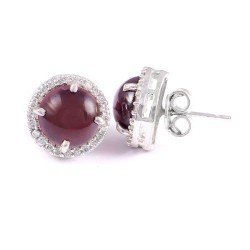 Redgem Silver Stud Earrings Natural Garnet Red