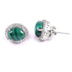 Redgem Silver Stud Earrings Natural Malachite Green