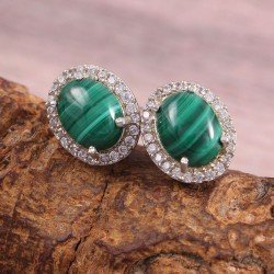 Redgem Silver Stud Earrings Natural Malachite Green