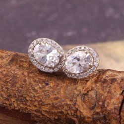 Redgem Silver Stud Earrings Natural Rock Crystal Colorless