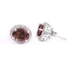 Redgem Silver Stud Earrings Natural Smoky Quartz Brown jewelery