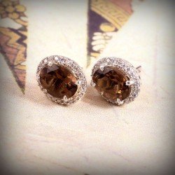 Redgem Silver Stud Earrings Natural Smoky Quartz Brown jewelery