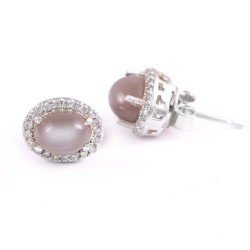 Redgem Silver Stud Earrings Natural Moonstone Grey