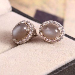 Redgem Silver Stud Earrings Natural Moonstone Grey