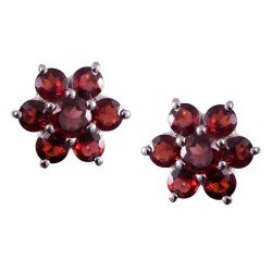 Redgem 925 Silver Precious Stone Stud Earrings Natural Garnet Red