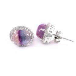 Redgem Silver Stud Earrings Natural Fluorite Multi