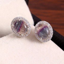 Redgem Silver Stud Earrings Natural Fluorite Multi