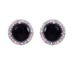 Redgem 925 Silver Stud Earrings Natural Onyx Black