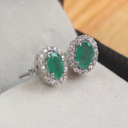 Redgem 925 Silver Stud Earrings for Women Natural Emerald Green 4X6 MM Oval