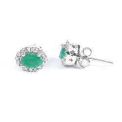 Redgem 925 Silver Stud Earrings for Women Natural Emerald Green 4X6 MM Oval