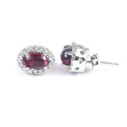 Redgem 925 Silver Stud Earrings for Women Natural Garnet Red 4X6 MM Oval