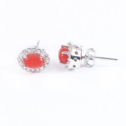 Redgem 925 Silver Stud Earrings for Women Natural Onyx Red 4X6 MM Oval