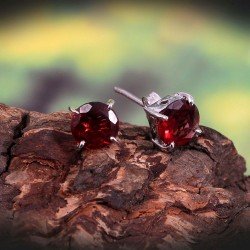 Redgem 925 Silver Precious Gems Earrings Natural Garnet Red