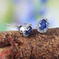 Redgem 925 Silver Stud Earrings for Women Natural Blue Sapphire 4X6 MM Oval