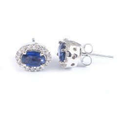 Redgem 925 Silver Stud Earrings for Women Natural Blue Sapphire 4X6 MM Oval