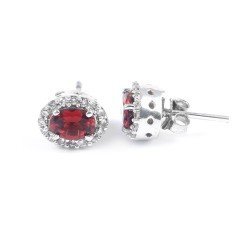 Redgem 925 Silver Stud Earrings for Women Natural Garnet Red 4X6 MM Oval